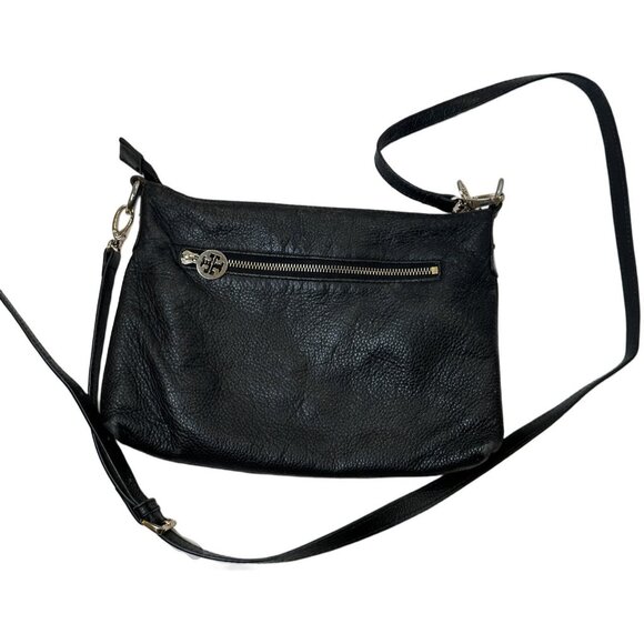 Tory Burch Crossbody Leather Bag Black Gold Logos Zipper Limited Edition - Picture 2 of 9